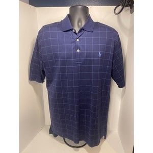 Ralph Lauren Polo Golf Shirt Mens Size Medium Short Sleeve Blue Windowpane Rugby